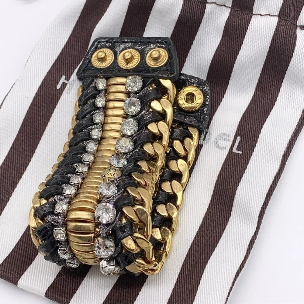 Henri Bendel Leather Crystal Snap Cuff Bracelet - Picture 9 of 9